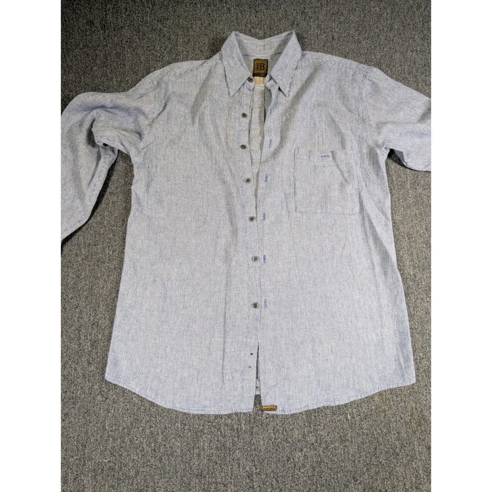 Bruno Mens Linen Cotton Button Down Shirt Blue White Check Size M Designed Italy